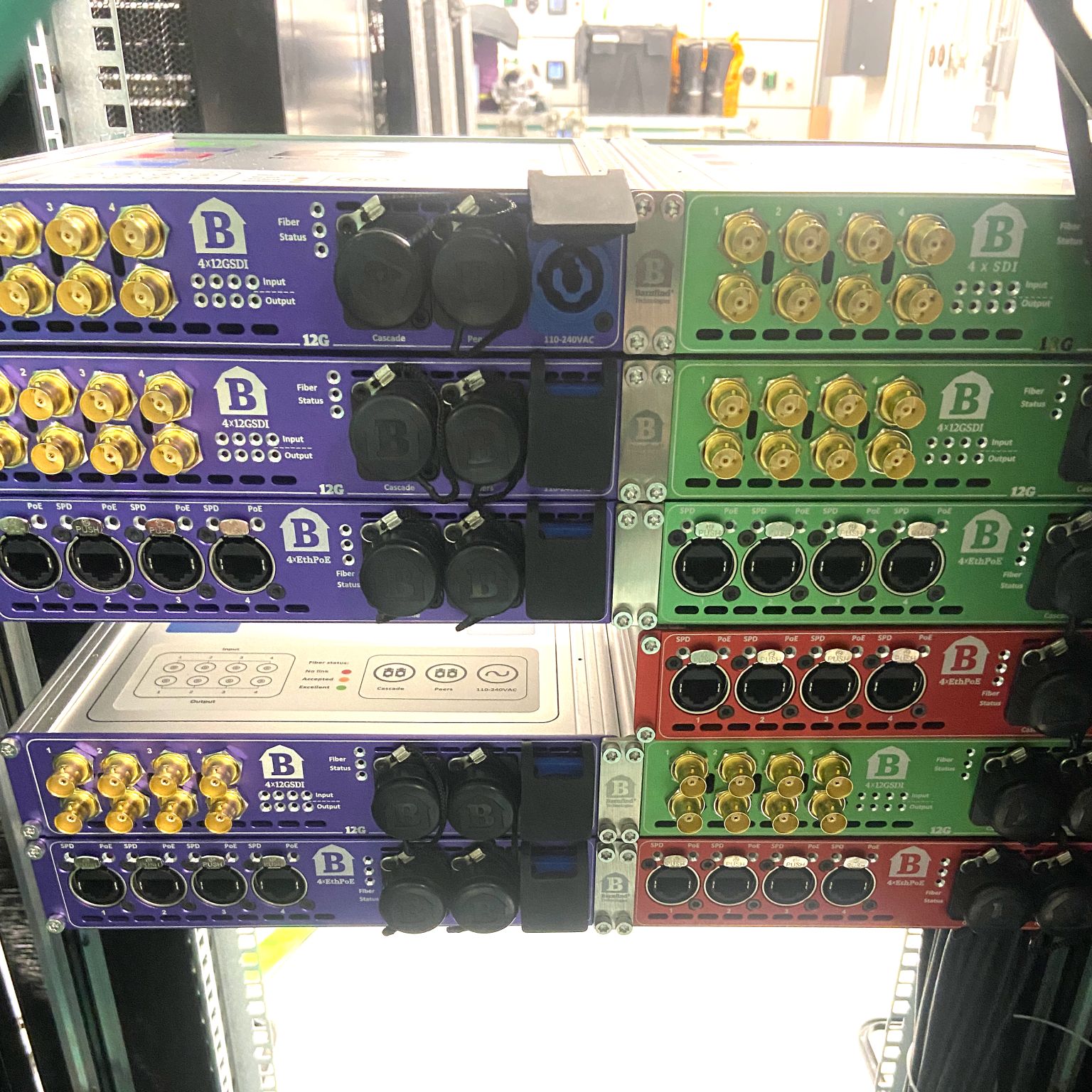 Broadcast equipment racks and legacy video technology in a restoration facility