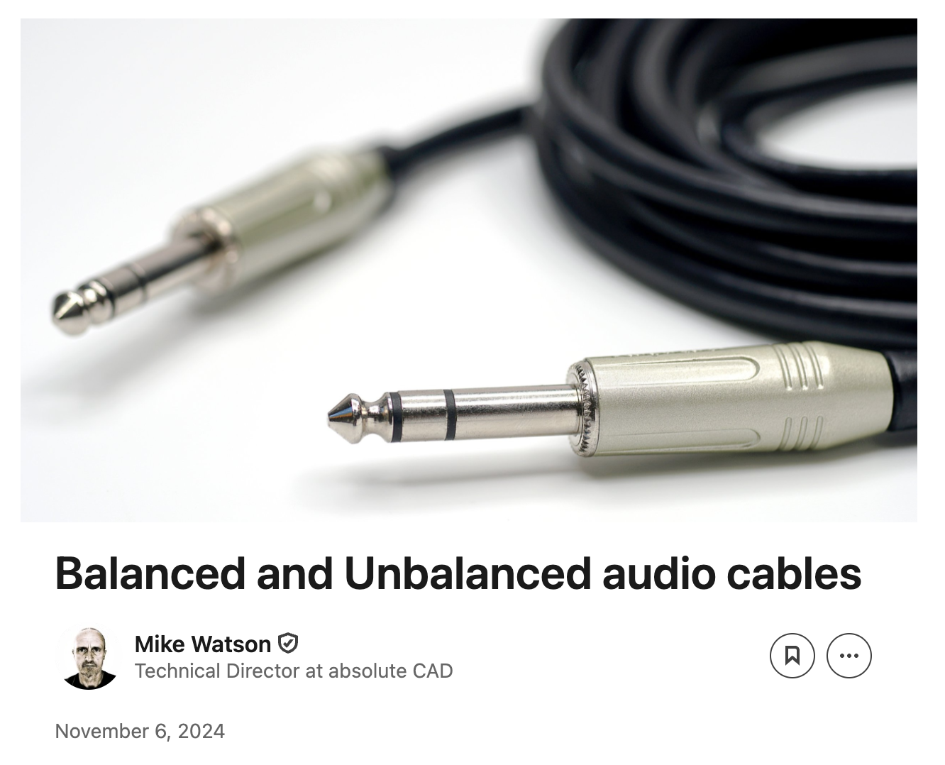 Balanced and unbalanced audio cables with 1/4 inch jack plugs