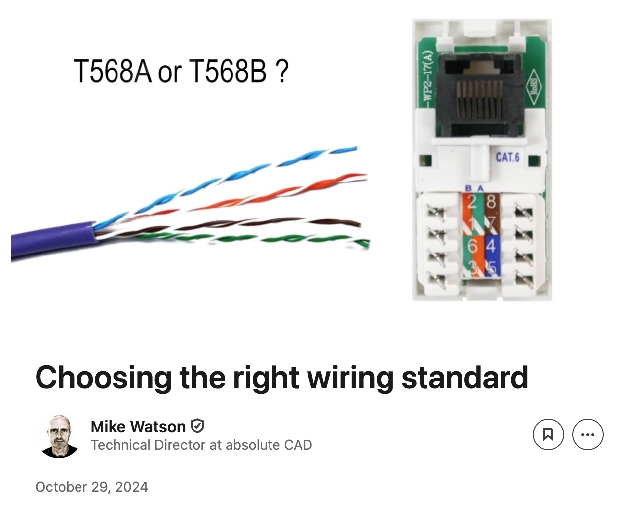 T568A and T568B CAT6 wiring standards and RJ45 termination